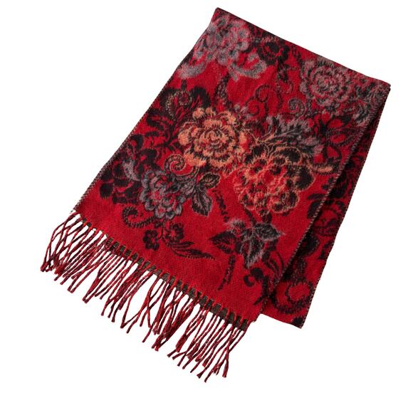Romantic Whimsygoth Boho Floral Tapestry Fringe Scarf Vampire Red Roses Cozy - Picture 3 of 5